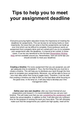 Tips to help you to meet your assignment deadline