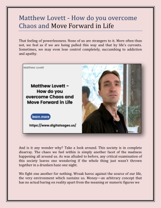 Matthew Lovett - How do you overcome Chaos and Move Forward in Life