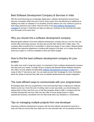 Best Software Development Company & Services In India