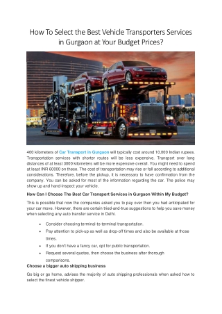 How To Select the Best Vehicle Transporters Services in Gurgaon at Your Budget Prices