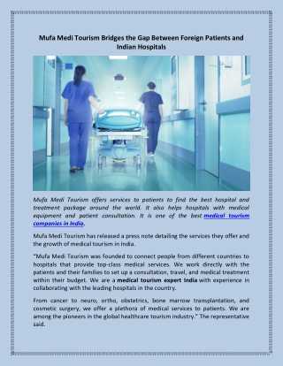 Mufa Medi Tourism Bridges the Gap Between Foreign Patients and Indian Hospitals