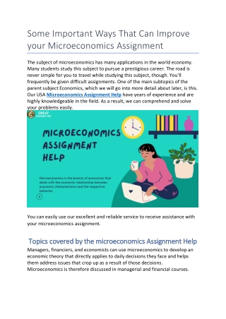 Some Important Ways That Can Improve your Microeconomics Assignment