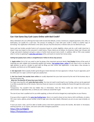 Can I Get Same Day Cash Loans Online with Bad Credit