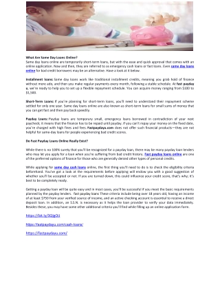 What Are Same Day Loans Online