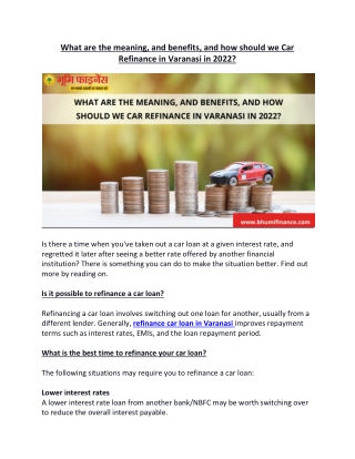 What are the meaning, and benefits, and how should we Car Refinance in Varanasi