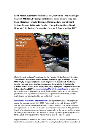 Saudi Arabia Automotive Interior Market Research Report 2021-2027