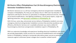 BG Electric Offers Philadelphians Fast 24-Hours Emergency Electrical and