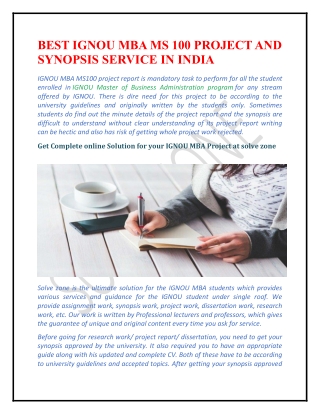 BEST IGNOU MBA MS 100 PROJECT AND SYNOPSIS SERVICE IN INDIA