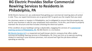 BG Electric Provides Stellar Commercial Rewiring Services to Residents