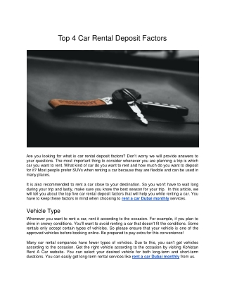 Top 4 Car Rental Deposit Factors
