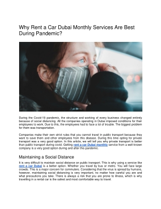 Why Rent a Car Dubai Monthly Services Are Best During Pandemic