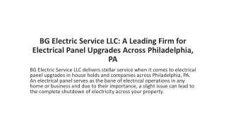 BG Electric Service LLC: A Leading Firm for Electrical Panel Upgrades Across