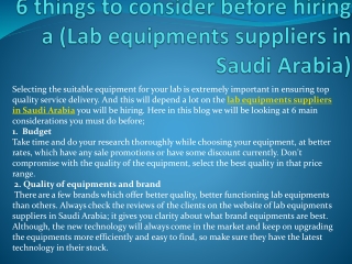 6 things to consider before hiring a (Lab equipments suppliers in Saudi Arabia)