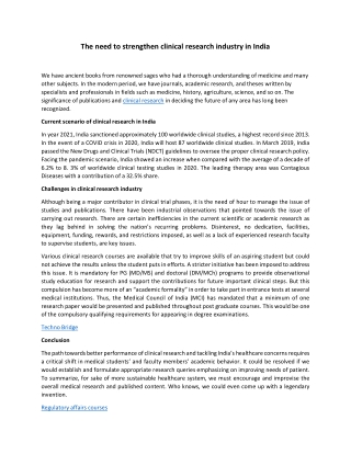 The need to strengthen clinical research industry in India PDF