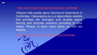 High Quality Epoxy Flooring For Basements Cambridge cipkarepoxy.ca