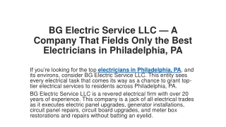 A Company That Fields Only the Best Electricians in Philadelphia, PA