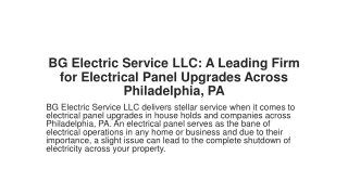 BG Electric Service LLC: A Leading Firm for Electrical Panel Upgrades Across Phi