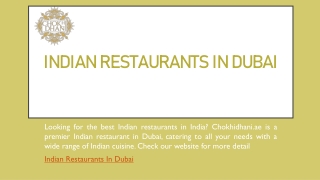 Indian Restaurants In Dubai | Chokhidhani.ae