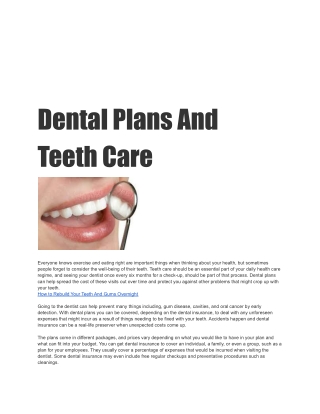 Dental Plans And Teeth Care