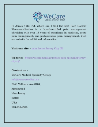 Pain Doctor Jersey City Nj  Wecaremedical.us