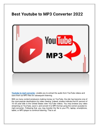 Best Youtube to MP3 Converter 2022