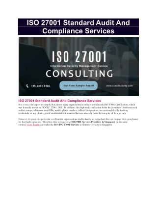 ISO 27001 Standard Audit And Compliance Services