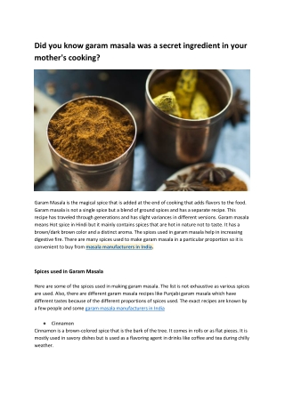 Did you know garam masala was a secret ingredient in your mother
