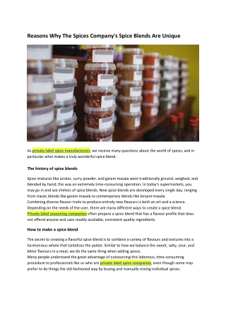 Reasons Why The Spices Company