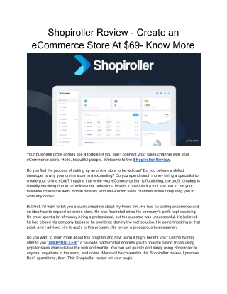 Shopiroller Review - Create eCommerce Store - LTD At $69