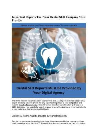 Important Reports That Your Dental SEO Company Must Provide