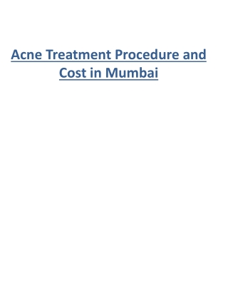 Acne Treatment Procedure and Cost in Mumbai