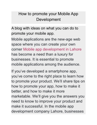 How to promote your Mobile App Development