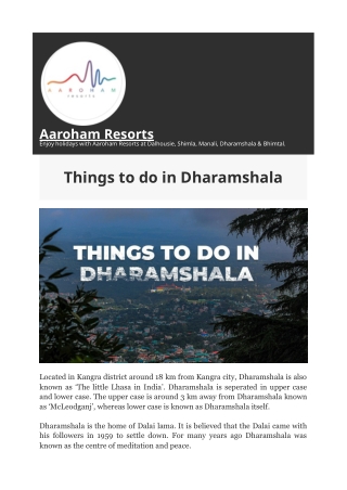 Things to do in Dharamshala – Aaroham Resorts