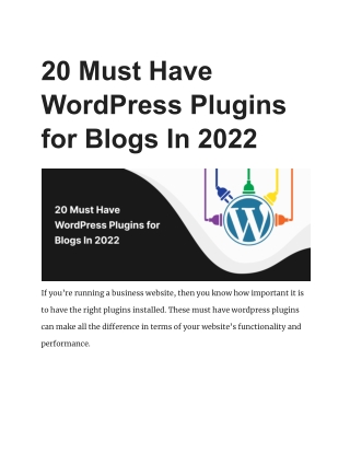 20 Must Have WordPress Plugins for Blogs In 2022