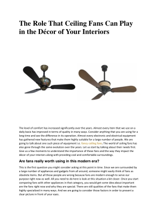The Role That Ceiling Fans Can Play in the Décor of Your Interiors