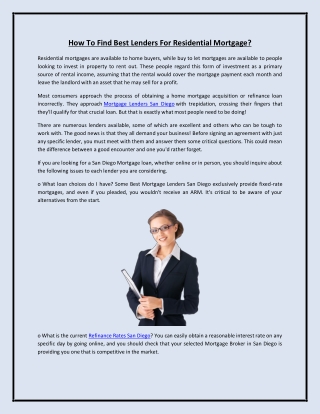 How To Find Best Lenders For Residential Mortgage