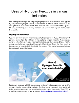 Uses of Hydrogen Peroxide in various industries