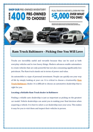 Ram Truck Baltimore - Picking One You Will Love