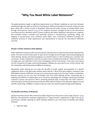 Why You Need White Label Melatonin