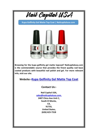 Kupa Gelfinity Gel Matte Top Coat | Nailcapitalusa.com