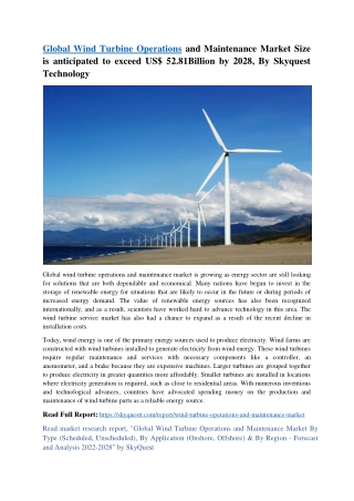 Wind Turbine Operations and Maintenance Market By Type & By Application