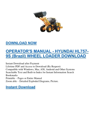 OPERATOR'S MANUAL - HYUNDAI HL757-9S (Brazil) WHEEL LOADER DOWNLOAD