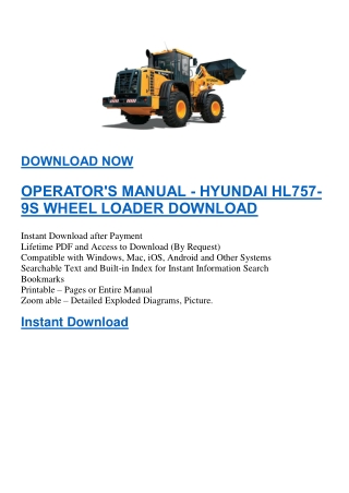 OPERATOR'S MANUAL - HYUNDAI HL757-9S WHEEL LOADER DOWNLOAD
