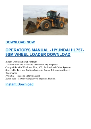 OPERATOR'S MANUAL - HYUNDAI HL757-9SM WHEEL LOADER DOWNLOAD
