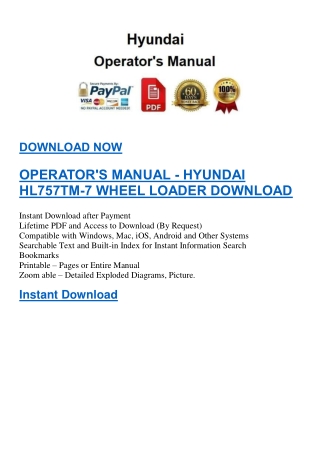 OPERATOR'S MANUAL - HYUNDAI HL757TM-7 WHEEL LOADER DOWNLOAD