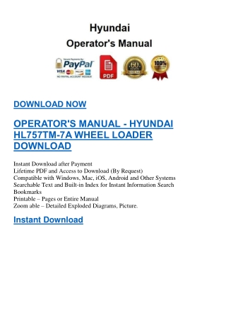 OPERATOR'S MANUAL - HYUNDAI HL757TM-7A WHEEL LOADER DOWNLOAD