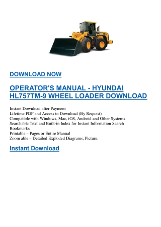 OPERATOR'S MANUAL - HYUNDAI HL757TM-9 WHEEL LOADER DOWNLOAD