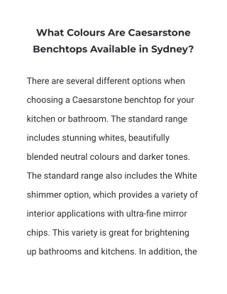 What Colours Are Caesarstone Benchtops Available in Sydney