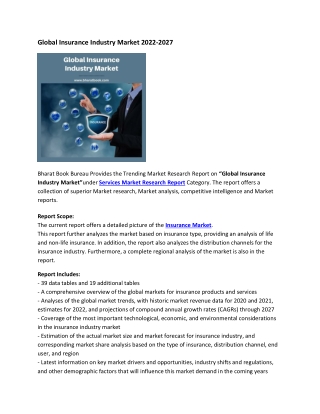 Global Insurance Industry Market 2022-2027