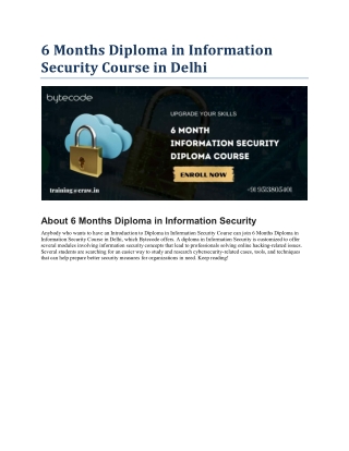 6 Months Diploma in Information Security Course in Delhi